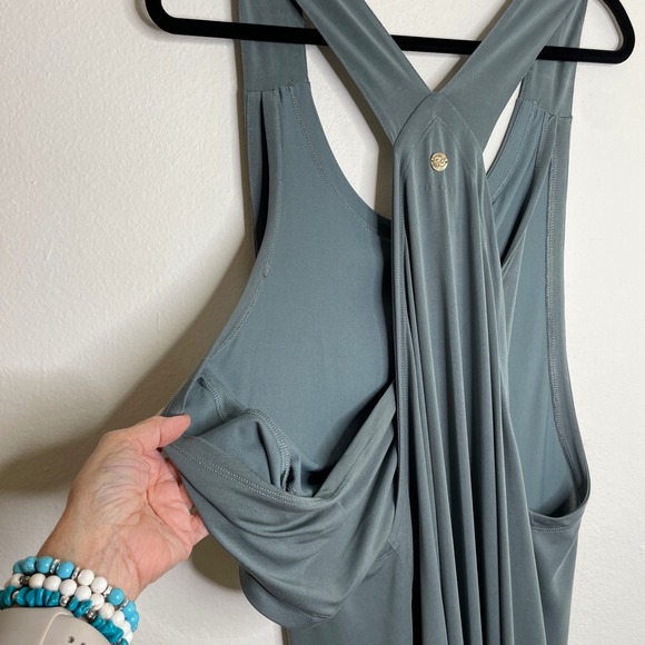 Donna Karan Active Midi Dress Women L Olive Green Sleeveless Draped Open Back - Picture 5 of 8